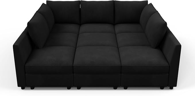 HONBAY Modular Sectional Sleeper Sofa with Storage Modular Convertible Sectional Couch Bed Modular Sectional Couches for Living Room,Black