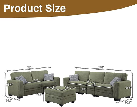 Legend Vansen Oversized Modular Sectional Sofa,6 Seat U Shaped Couch with Ottoman,Corduroy Sofa with Deep Seat,Convertible Large Sectional Couches for Living Room (Olive, L2+3)