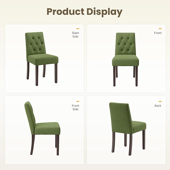 Upholstered Dining Chairs Set of 2 - Modern Parsons Kitchen & Dining Room Chair with Diamond Tufted Back, Solid Wooden Legs for Apartment, Café, Vanity