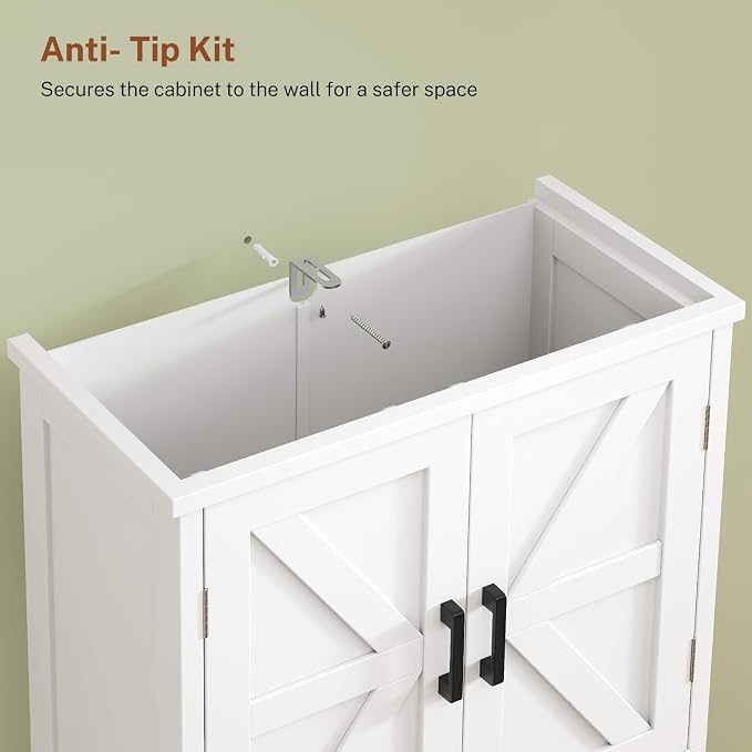 TEENFON Pantry Cabinet with 2 Drawers, Kitchen Storage Cabinet with 4 Door Shelves, Kitchen Pantry for Living Room, Dining Room, Bathroom, White