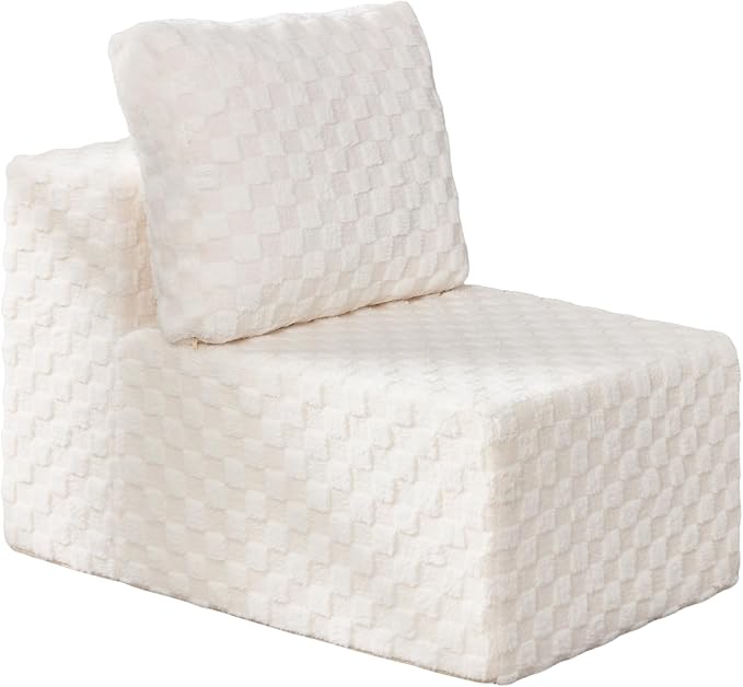 Single Sofa 1 Seat Couch with Deep Seat Memory Foam Cloud Chair with Pillows Large Sofa with L Shape for Living Room Bedroom (Plush White, Single)