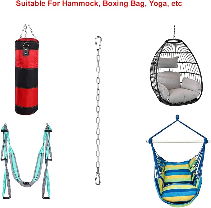 Hanging Chair Chain Heavy Duty Hammock Chain with Carabiners Swing Chain Extension for Hammock Chair, Swings, Punching Bags,2 Hanging Chair Chain 4 Carabiners