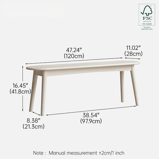 Modern Farmhouse Dining Bench with 100% Solid Rubberwood Bench Frame, Bed End Bench Entryway Bench Ottoman for Kitchen Living Room Bedroom Entrance (Wood White, 47.2'')