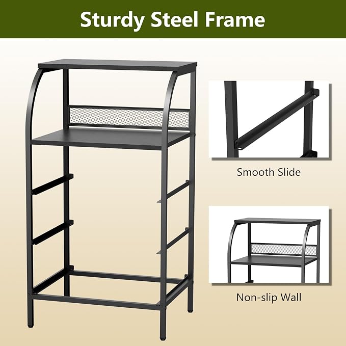 Night Stand Set 2, Nightstand with 3 Fabric Drawers and 2-Tier Shelf, Small Dresser Organizer, Bedside Table with Storage, End Table for Bedroom, Steel Frame, Wood Top, Black