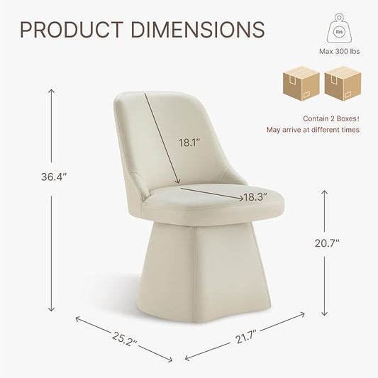 KISLOT Swivel Dining Chairs Set of 2, Upholstered Mid Century Modern Deskchair with High Back, Faux Leather Kitchen Chairs for Dining Room, Bedroom, Dressing Room, Cream