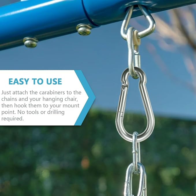 Heavy Duty Stainless Steel Chain, Hanging Safety Link Chain Fitness Chain Weight Lifting Chains with Carabiners for Home Gym Hammock Swing Hanging Chair Punching Bags