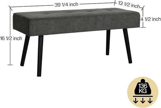Comfy to go Entryway Bench - Grey Bench for Bedroom, Modern Ottoman End of Bed, Corduroy Padded Benches for Living Room, Foyer, Mudroom, Hallway - 39" L x 14" W x 17" H