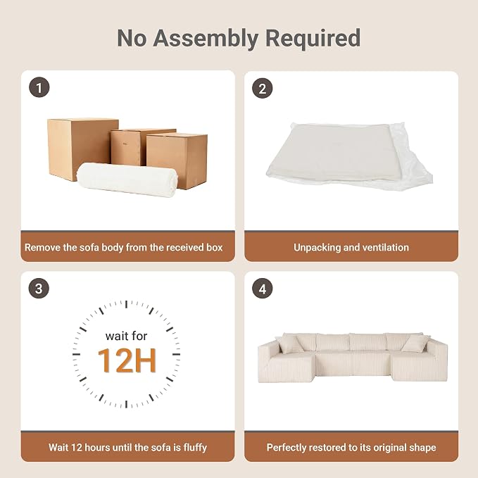 Claiks 128" Modular Boneless Couch, Sectional Couches for Living Room, Modern Cloud Sofa with Double Chaise, No Assembly Required, Beige
