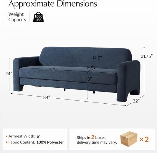 HULALA HOME 84" Modern Curved Sofa, 3 Seater Sofa for Living Room, Slate-Blue