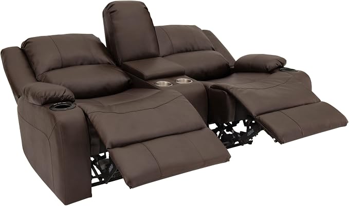 RecPro Charles 70" Powered Double RV Wall Hugger Recliner Sofa | Loveseat | RV Furniture with Upgraded 2023 Fabric (Chestnut)