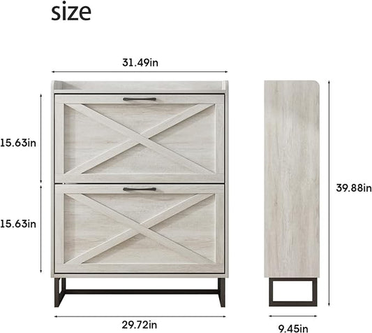 Maupvit Shoe Storage Cabinet with 2 Flip Drawers, Freestanding Organizer with Metal Legs for Entryway, Narrow Shoe Rack Cabinet, Beige