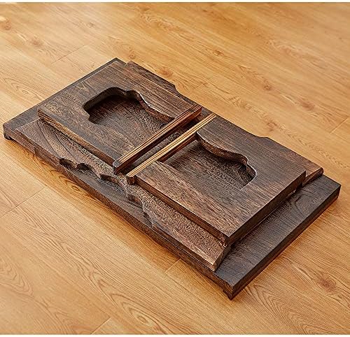 Foldable Wooden Laptop Desk, Breakfast in Bed Serving Tray, Japanese Floor Table for Tea & Coffee, Portable Antique Meditation Altar(26.8”x13.4”x11.4”)