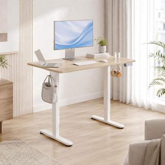 Claiks Electric Standing Desk, 48 x 24 Inch Height Adjustable Sit Stand Desk for Home Office, Computer Desk with Memory Presets, Cable Management & Headphone Hooks, 156 lbs Capacity, Nature