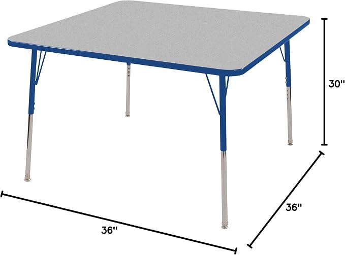 Norwood Commercial Furniture Adjustable Height Classroom Activity Table for Kids & Adults, Square Activity Table for School and Home, Gray Nebula/Blue, 36" W x 36" L
