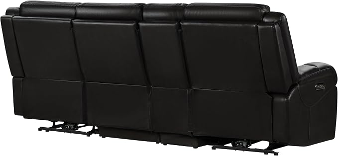 Watson & Whitely Power Reclining Sofa and Loveseat Sets, Genuine Leather Sofa Recliner Couch Set with Power Headrest, Storage Console, USB Ports, Cup Holders, Living Room Furniture Set, Black