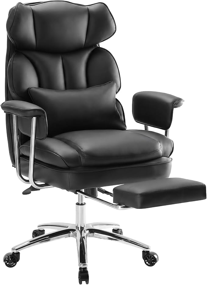 Executive Ergonomic Office Chair, PU Leather High Back Reclining Office Chair with Footrest and Lumbar Support, Height Adjustable Rolling Swivel Computer Chair for Home Office,Black