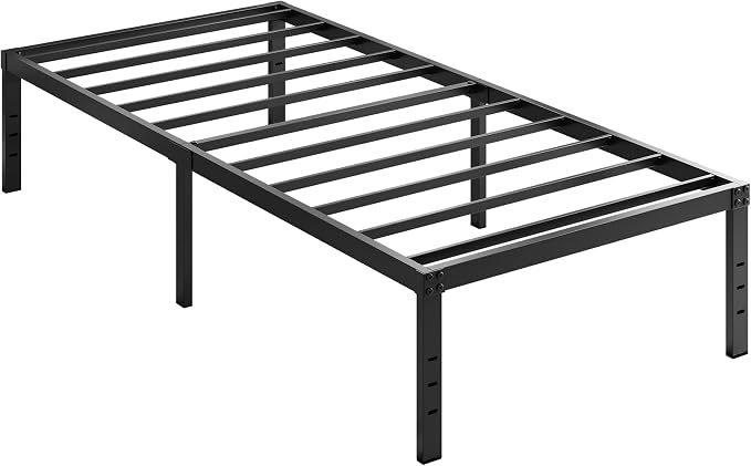 EMODA 18 Inch Twin Bed Frame No Box Spring Needed, Heavy Duty Tall Metal Twin Platform Bed Frames with Large Storage Space, Noise Free, Easy Assembly, Black