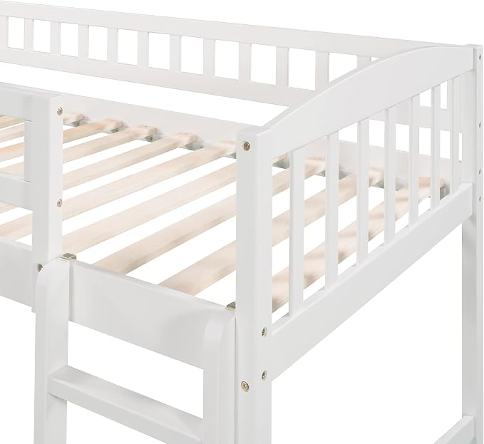 YOPTO Twin Size Loft Bed with Slide and Ladder,Multifunctional Solid Wood Bed Frame,w/Safety Guardrail & 14 Support Slats,No Box Spring Needed,for Kids, Teens, Girls, Boys,White