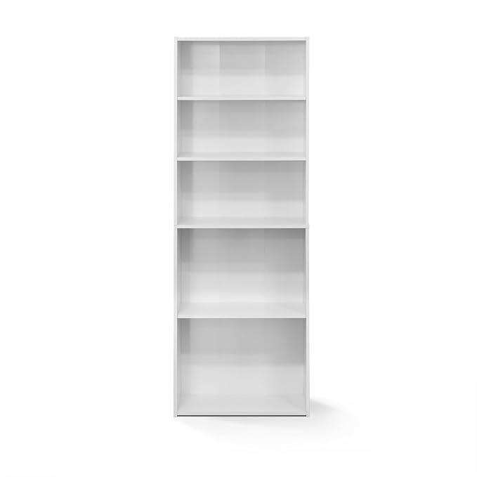 FURINNO Wright 5-Shelf Bookcase, Soft White