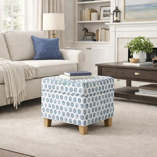 HomePop 18" Classic Square Storage Ottoman - Green Medallion Ikat Print