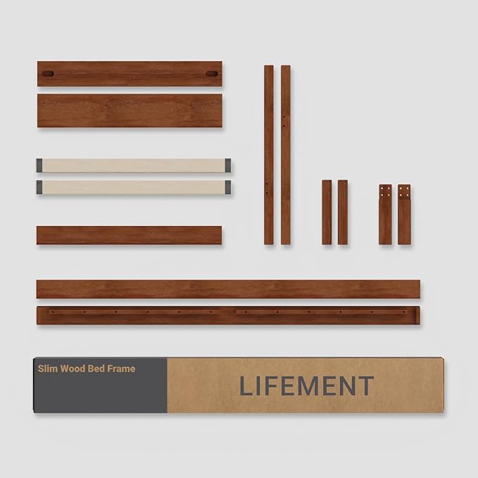 LIFEMENT Classic Wood Platform Bed Frame with Headboard, Essential, Noise Free, Under Bed Storage, No Box Spring Needed, Easy Assembly (Cherry, King (U.S. Standard))