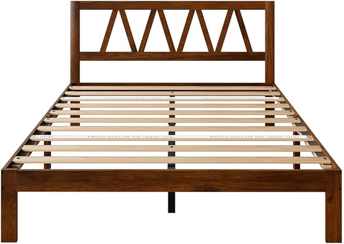 Novilla 12 Inch Full Size Bed Frame Full Bed Frames with Headboard Solid Wooden BedFrame Foundation, No Box Spring Needed, Easy Assembly, Walnut