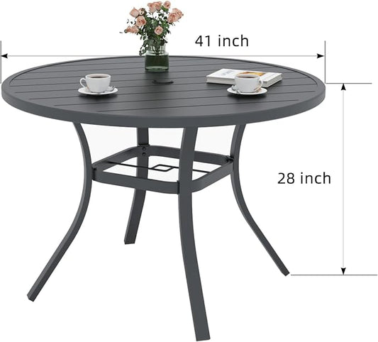 Outdoor Dining Table with 4PCS Swivel Chairs,41"x 41"x 28" Round Patio Table with Adjustable Umbrella Hole,Stable Patio Dining Set for Home or Outside