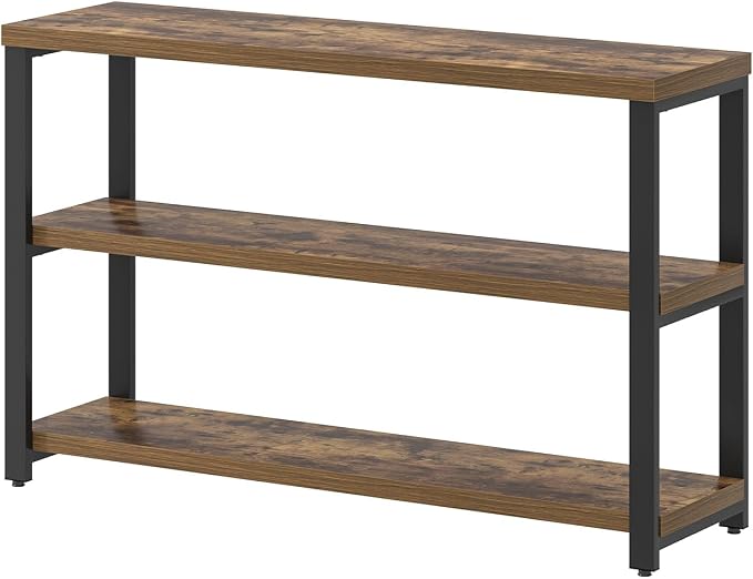 EXCEFUR Industrial Metal & Wood Console Tables for Living Room, Entryway Table with 3 Tier Storage Shelves, Sofa Hallway Table Behind Couch, Rustic Brown, 47 Inch