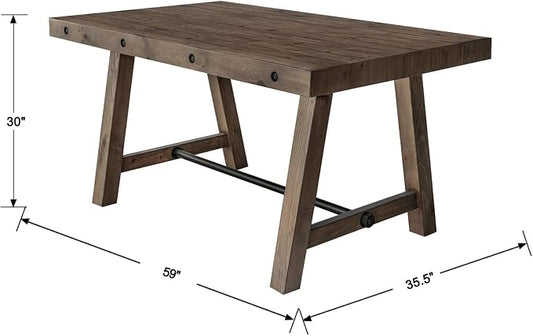 chairus 59'' Farmhouse Dining Table, Solid Wood Rustic Kitchen Table with Metal Stretcher, Large Rectangular Wooden Dining Room Table for Living Room/Home Office, Easy Assembly, Walnut