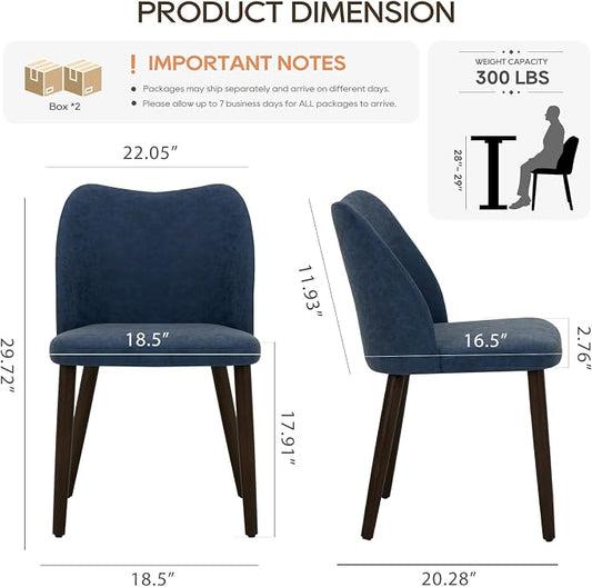 COLAMY Dining Chairs Set of 4, Upholstered Leather Kitchen Chairs with Curved Back, Padded Seat and Solid Wood Legs, Modern Dining Chair for Kitchen Dining Room, Blue
