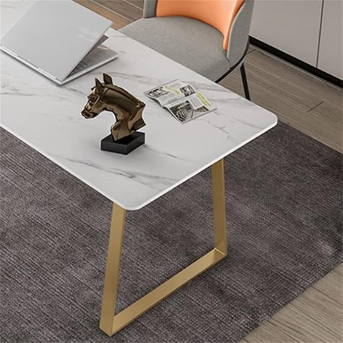 LAKIQ Modern Stone Writing Desk Home Office Working Table Desktop Computer Desk Home Writing Table-Table Only(Black-Gold,55.1" L x 31.5" W x 29.5" H)