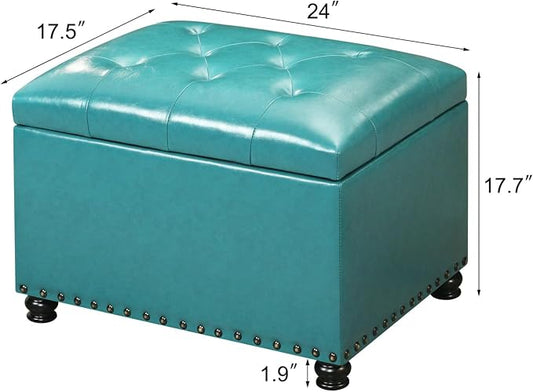 Joveco Leather Storage Ottoman, 24" Rectangle Tufted Upholstered Bench, Foot Rest Stool with Wood Legs, Footstool for Living Room, Bedroom