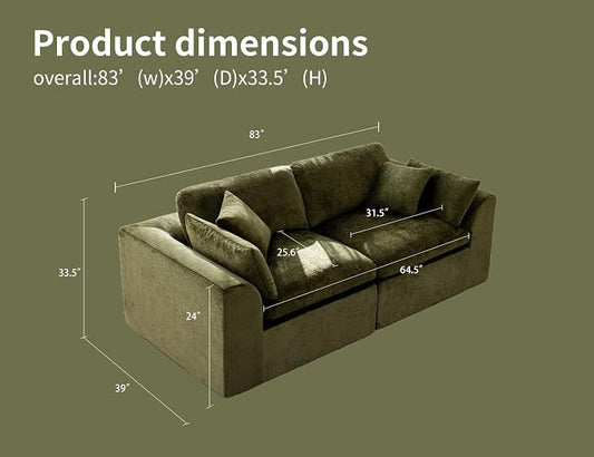 83" Modular Sectional Sofa – Modern Cloud Couch with Deep Chenille Seats, Loveseat Boneless Sofa, Pet-Friendly, No Assembly, Olive Green (2 Seate)