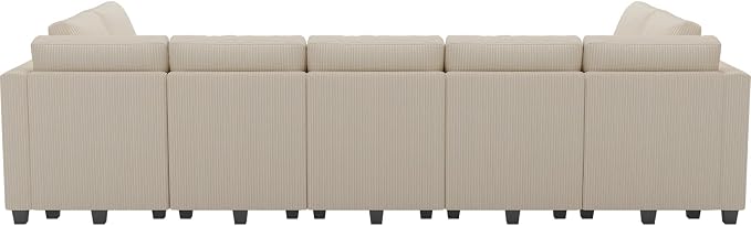 Belffin Large 15 Seat Modular Sectional Sofa with Storage Seat Corduroy Sleeper Sectional Sofa Bed Oversized Convertible Modular Couch for Living Room Beige