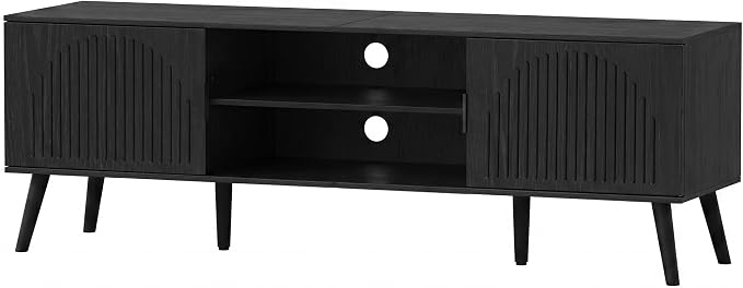 ChooChoo TV Stand for Living Room, Mid Century Modern TV Stand for 65 Inch TVs, Entertainment Center with Storage Cabinet and Open Shelves, TV Console Table Media Cabinet for Bedroom, Black