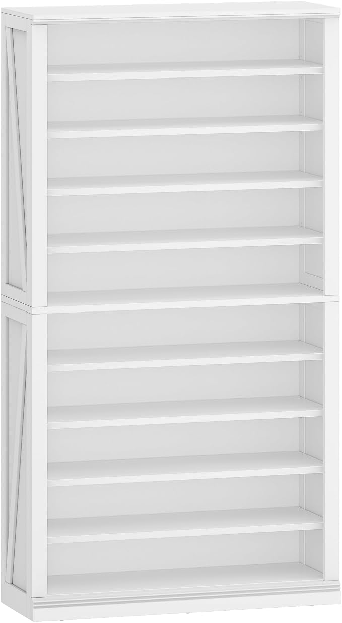 Hzuaneri Shoe Storage Cabinet, 10 Tiers Freestanding Shoe Cabinets, Wooden Shoes Rack with Cubby, 36-40 Pairs, Farmhouse Tall Shoes Cubby Organizer for Entryway, Living Room, White SR59203X