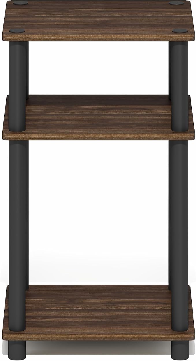 Furinno Turn-N-Tube Side Table, 3-Tier End Table with Open Shelf, Toolless Assembly Night Stand, Bedside Table, for Living Room, Bedroom, Brown Walnut