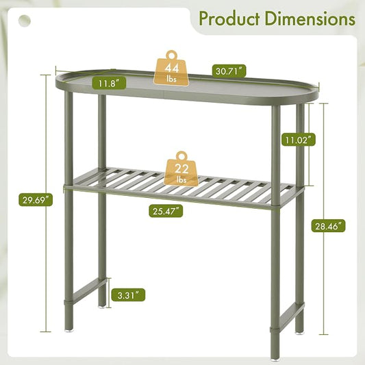 Small Console Table Bamboo 30.7", Modern Entryway Table Green 2-Tier, Narrow Console Table with Anti-Fall Edge, Small TV Stand for Bedroom, Indoor Plant Stand, Sofa Side Table 5min Easy Assembly