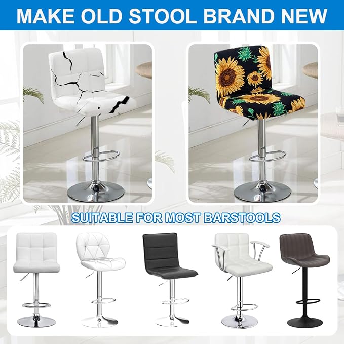 Levoberg Bar Stools Cover Set of 2 Printed Armless Swivel Barstools Slipcovers with Backs Stretch Square Counter Height Bar Stools Covers Mid Low Back Chair Cover for Kitchen Dining Room Bar #10
