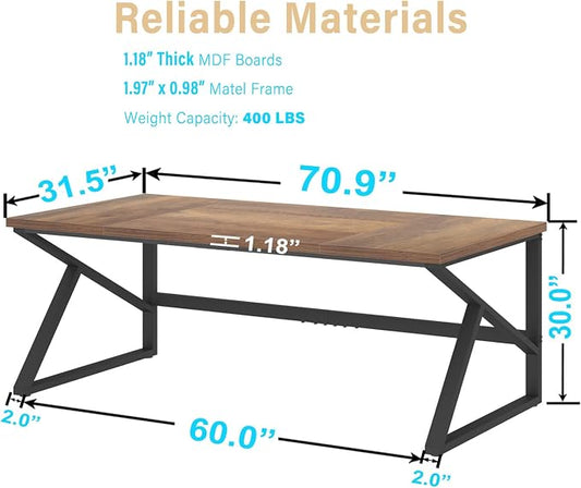 HSH Large Home Office Desk, Modern Wood Metal Computer Desk for Two Person, Extra Long Executive Writing Study Gaming Double Desk Workstation, 70 Inch Rustic Bedroom Living Room Table for 2 Monitors