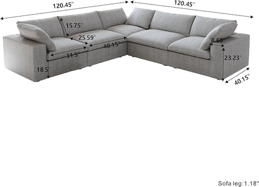 Cloud Couch Modular Sectional Sofa,160" V Shaped Convertible Couches with Corner Sofa for Living Room,5 Seater Minimalist Deep Couches,Sofa Covers Washable&Replaceable(Grey)
