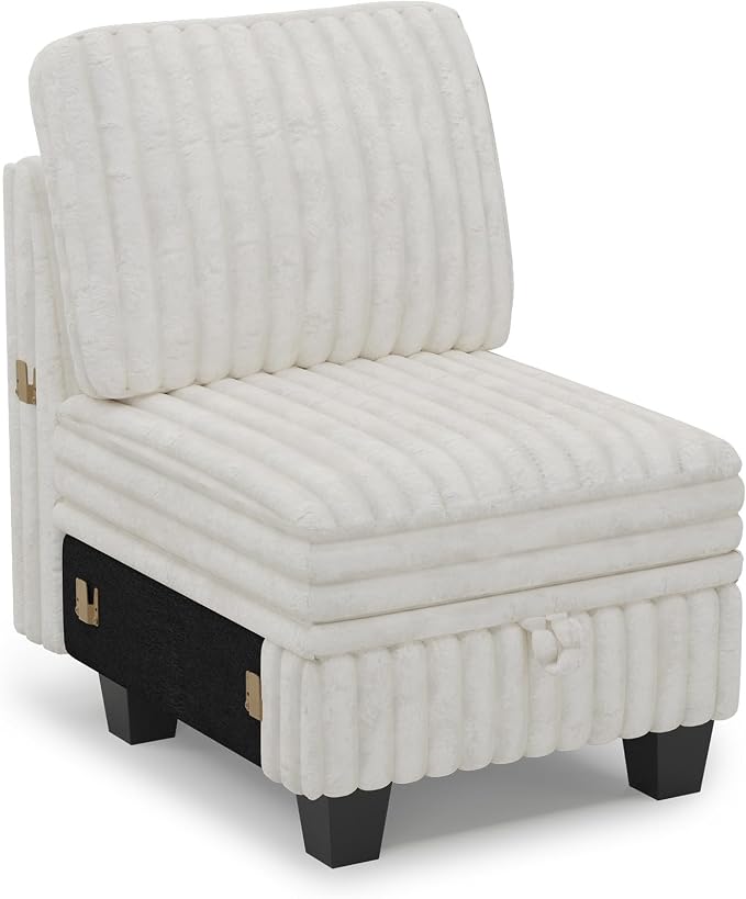 Belffin Plush Corduroy Single Module with Storage for Modular Sectional Sofa Beige Couch