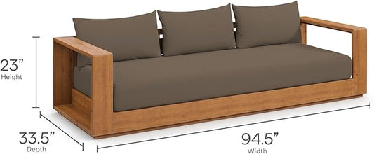 Modway Tahoe Acacia Wood Outdoor Patio Sofa in Natural Cocoa with Weather-Resistant Cushions - Ideal as a Porch Couch or Sunroom Sofa