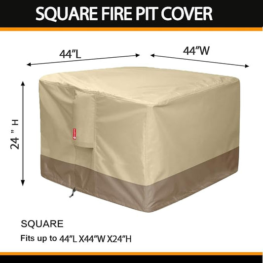 SheeChung Fire Pit Cover Square 44" Lx44 Wx24 H,Waterproof 600D Material | PVC Inner Coating,Heavy Duty Outdoor Fire Pit Cover,Tear & Fade Resistant,Fits 40"-44"Fire Pit Table,Adjustable Draw-string