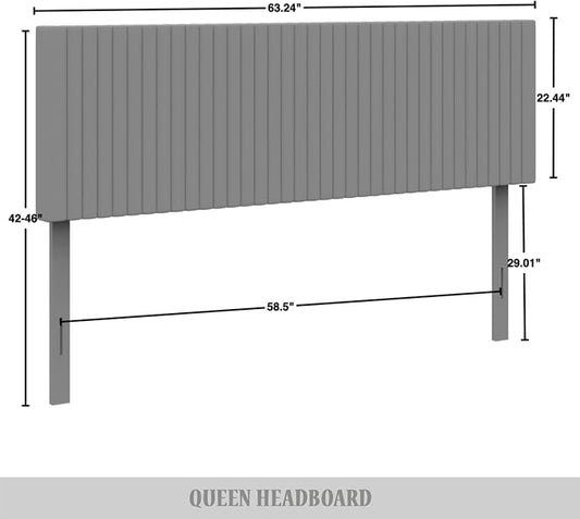 Queen Corduroy Velvet Upholstered Adjustable Headboard, White
