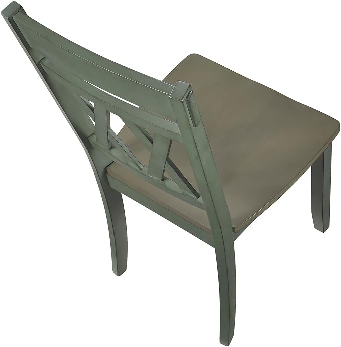 Lexicon Farmhouse Wood Dining Chair, Set of 2, Double Cross Back, Rustic Armless Chairs, Kitchen and Dining Room Furniture, Two-Tone Finish (Greywash and Antique Teal)