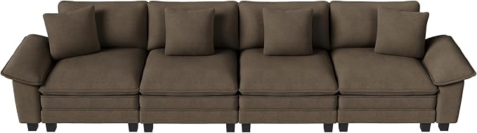 PHI VILLA Cloud Modular Couches Sets, 157.5" Sectional Sofa with Upholstered Deep Seat, 4-Seater Long Couches for Living Room Apartment, Chenille Grayish Brown