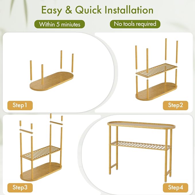 Narrow Console Table Bamboo 39.4", Modern Entryway Table for Hallway Oval Top, Sofa Console Table with Anti-Fall Edge, TV Stand for Living Room, Indoor Outdoor Plant Stand, 5min Easy Assembly