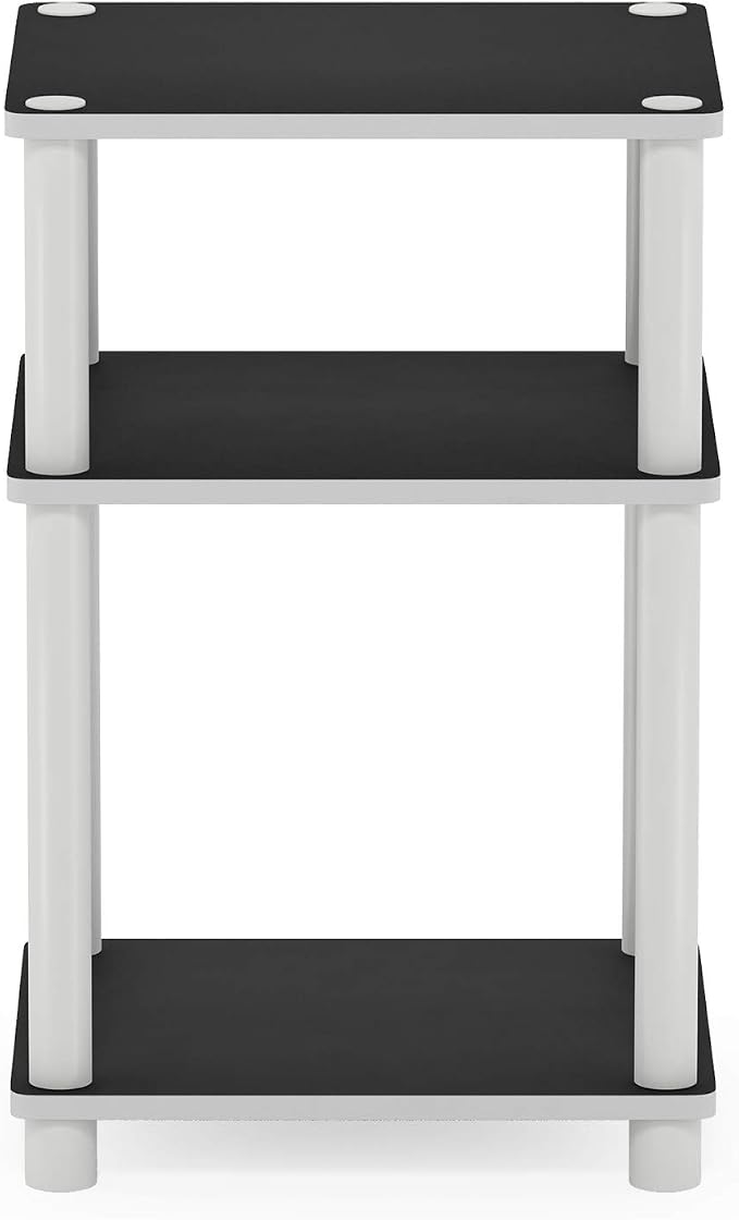 Furinno JUST Side Table, 3-Tier End Table, Open Shelves Night Stand, Bedside Table, Toolless Assembly, for Living Room, Bedroom, Bathroom, White(Espresso)