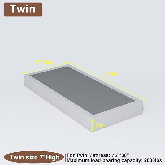 FMDMR Twin Box Spring with Fabric Cover Set,7 Inch High Profile Box Spring Twin with 2500lbs Max Weight Capacity, Durable Mattress Foundation Easy Assembly, Non-Slip, Noise Free
